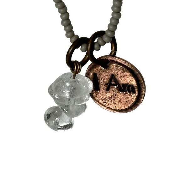 Crystal and "I Am Here & Now" Charms on Mini Beaded Long Necklace - Picture 1 of 3